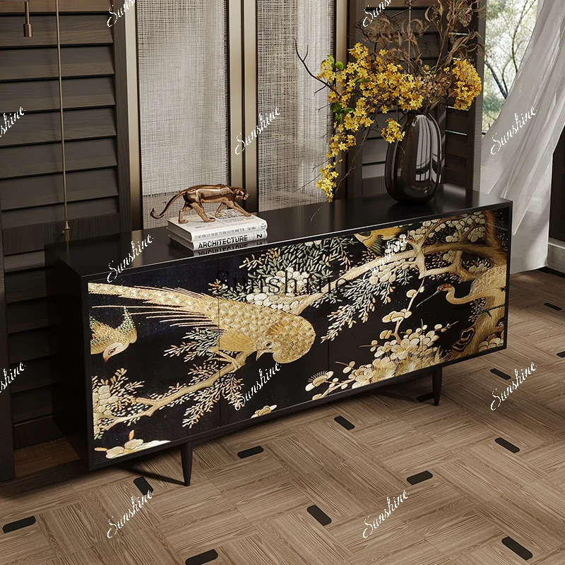 

French painted living room wall decoration high-grade solid wood storage cabinet FT