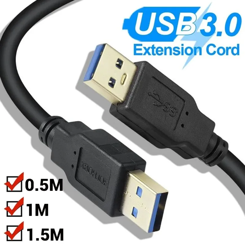 USB 3.0 Extension Cable Male To Male USB3.0 2.0 Extender Cord USB A High-speed Data Transmission for Hard Drive Radiator