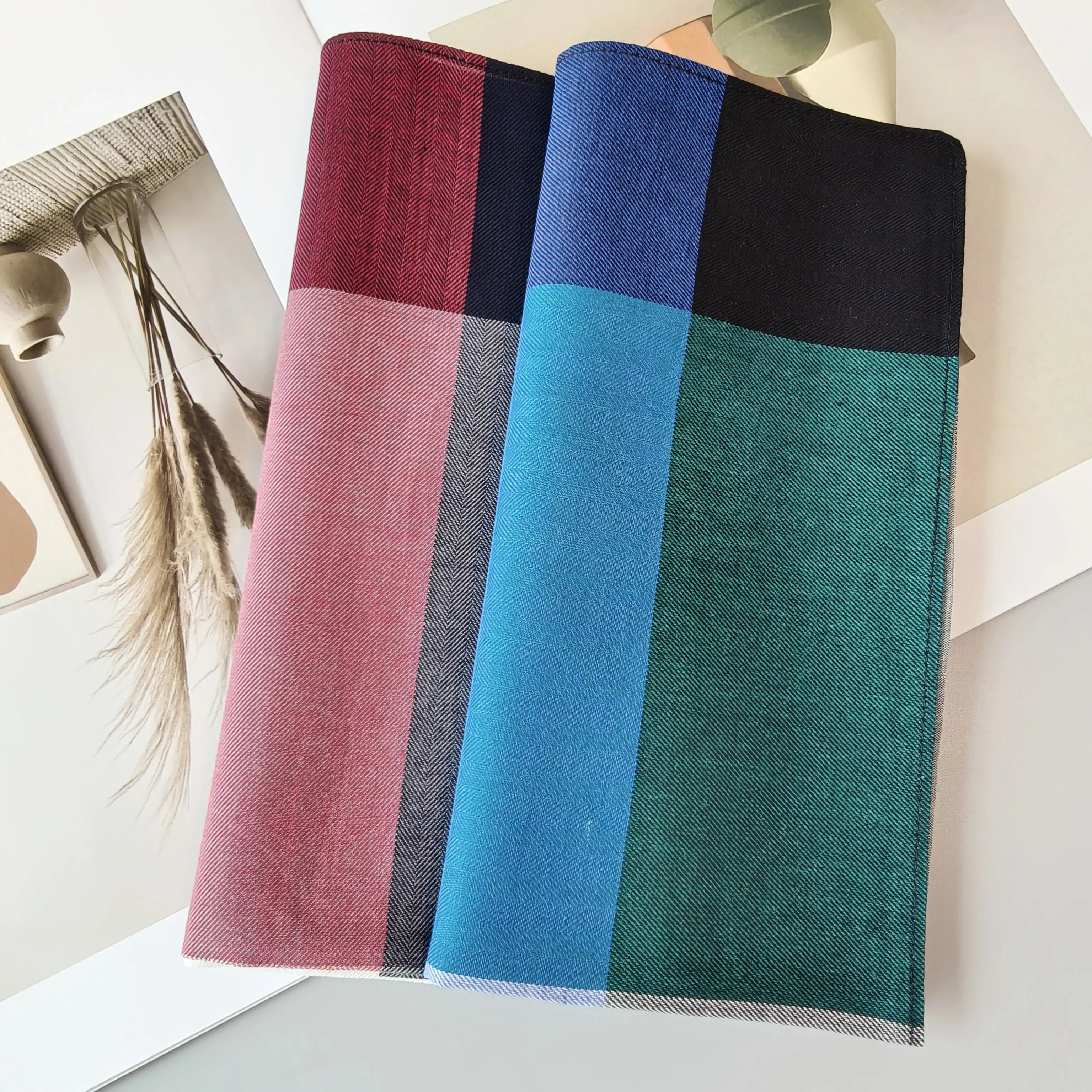 

44cm/17.3in fashion new cotton handkerchief pocket scarf trend plaid multi-color comfortable soft absorbent 2pcs combination