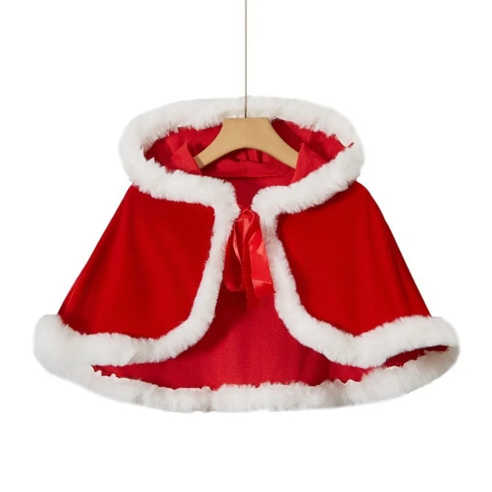 Fashion Polyester Christmas Hooded Cloak Thick Plush Xmas Cape Windproof Cosplay Costume Women Ponchos Autumn Winter
