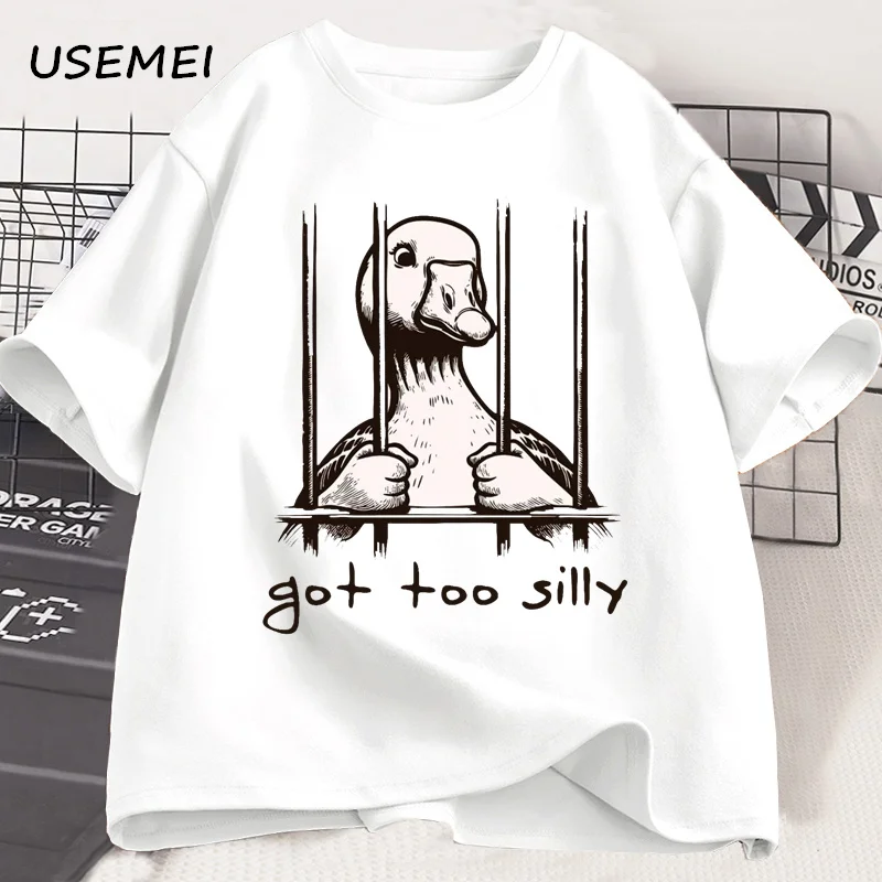 Funny Silly Goose Graphic T Shirts Got Too Silly Humor Animal Designs T-shirt Men Women Trendy Geese Tee Clothes Loose Top