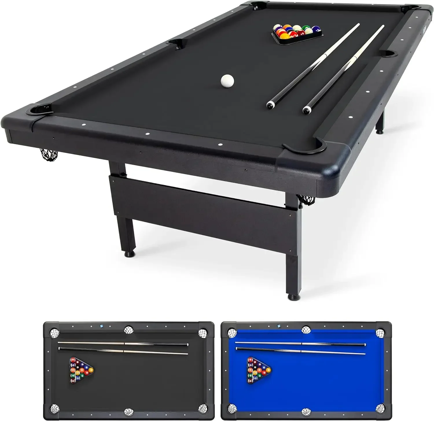 8 ft Billiards Table - Portable Pool Table - includes Full Set of Balls, 2 Cue Sticks, Chalk and Felt Brush