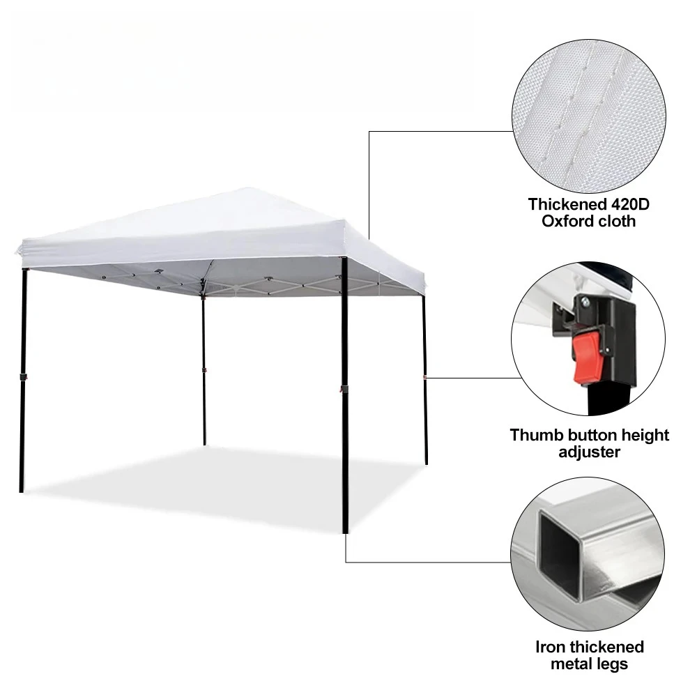 3x3m Pop Up Canopy Tent, Instant Setup, Vented Roof, Waterproof, for Beach, Patio, Camping, with Bag, 8 Stakes & 4 Ropes