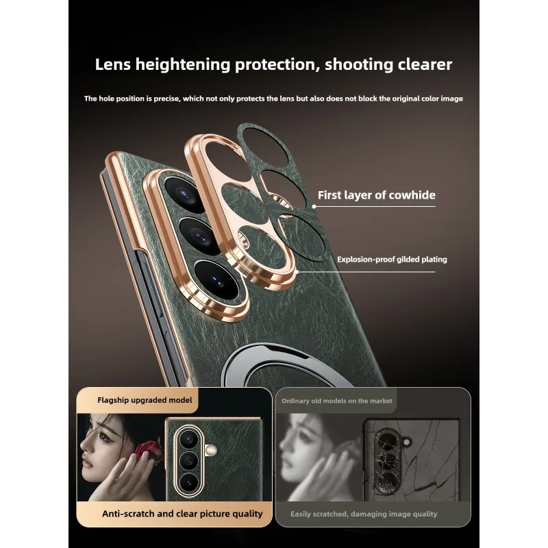 Luxury Genuine Leather for Samsung Galaxy Z Fold 8 Fold 8 Ultra phone Case,Magnetic Stand Flip Leather Case for Galxy Z Fold7