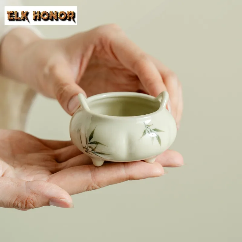 الرماد النباتي رسمت باليد الخيزران ترايبوديا حامل البخور البخور الدخان شلال البخور المشرق مبخرة Teaset الحلي