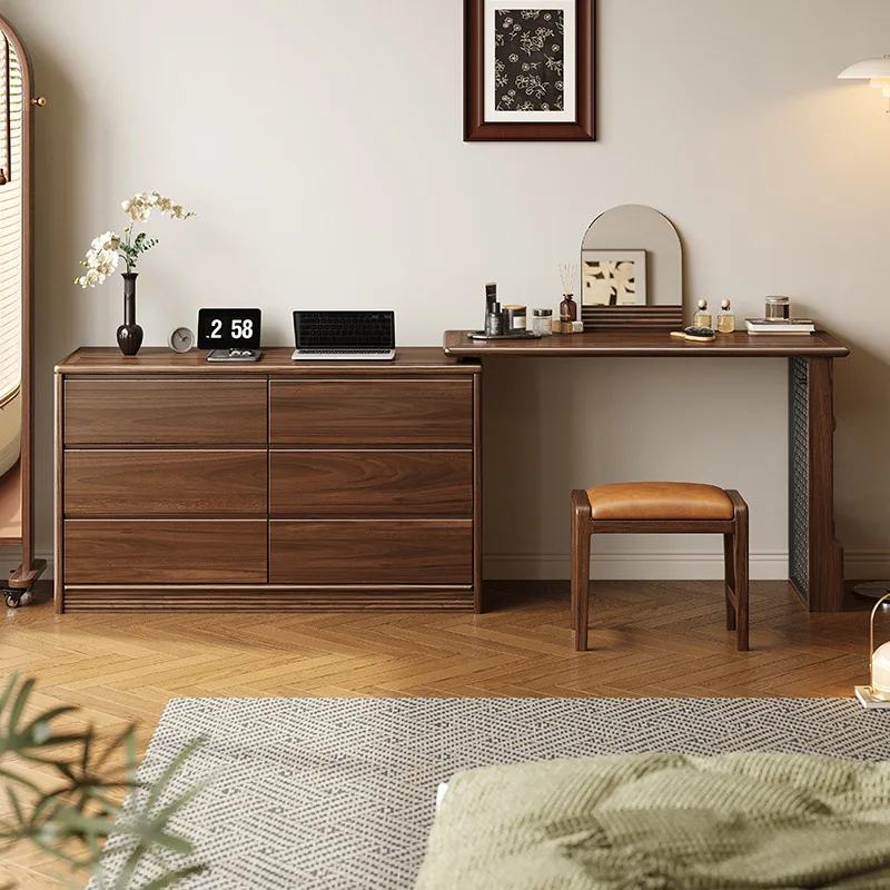 Chinese zwarte walnoot dressoir borstkast retro lichte luxe plank geïntegreerde tafel