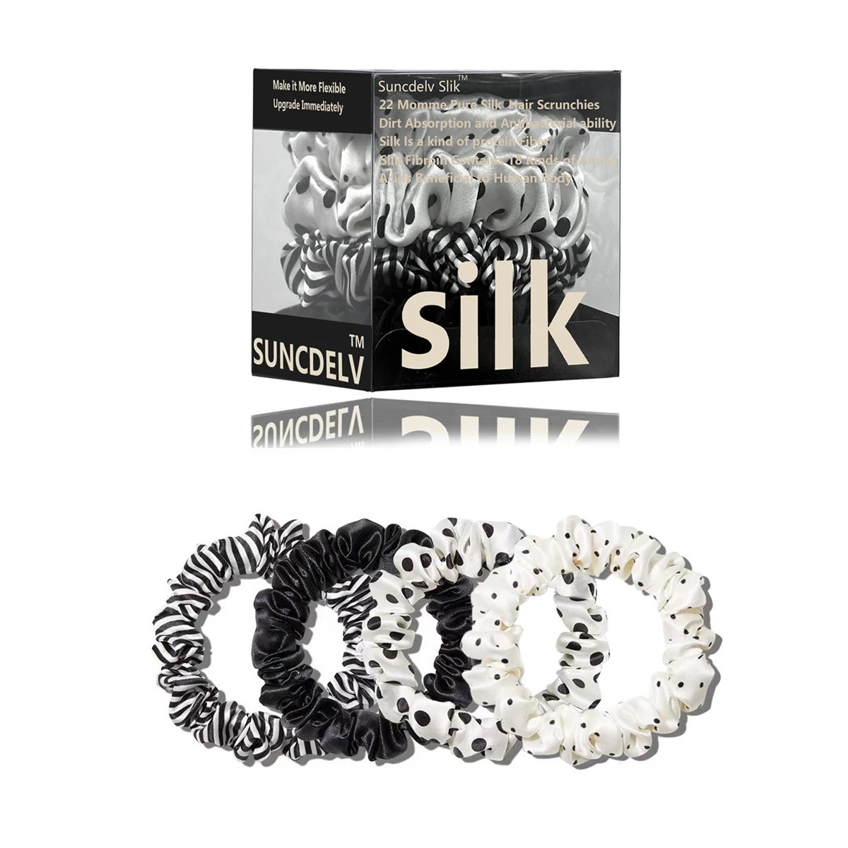 

4PC 100% Striped Wave Point Silk Hair Scrunchies Anti-Slip Hair Ties Skinny Hairbands Ponytail Holders Hair Care Accessories