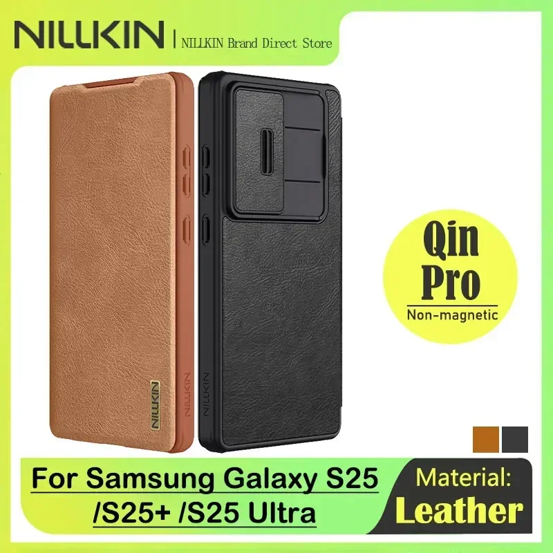 

NILLKIN Leather Case for Samsung Galaxy S25, S25 Plus, S25 Ultra, Custom Card Slot, 360° Protection, Patented Lens Cover, Plain