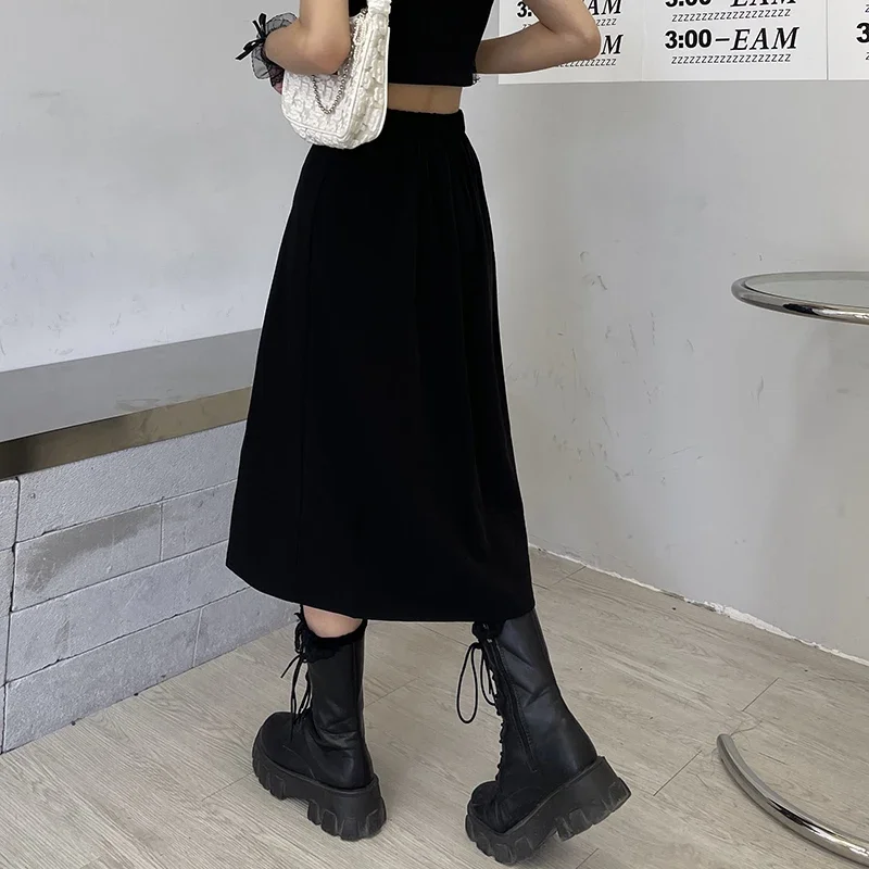 Skirts Woman Casual Solid Side-Slit Fashion Chic All-match Sweet Mid-calf Summer High Waist Korean Style Asymmetrical Simple New