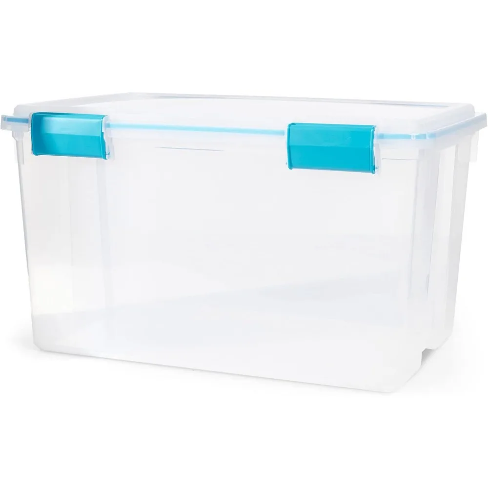 Cajas de almacenamiento apilables con asa de 2 capas, paquete de 12, transparentes con pestillos de colores para organización del hogar y la oficina