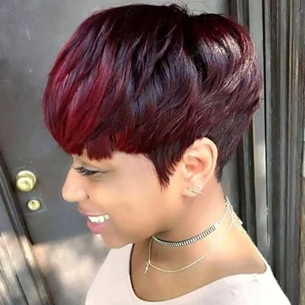 

Synthetic Short Black Haircut with Bangs Natural Red and Black Hair Wigs for Black/White Women Wavy Hairstyles