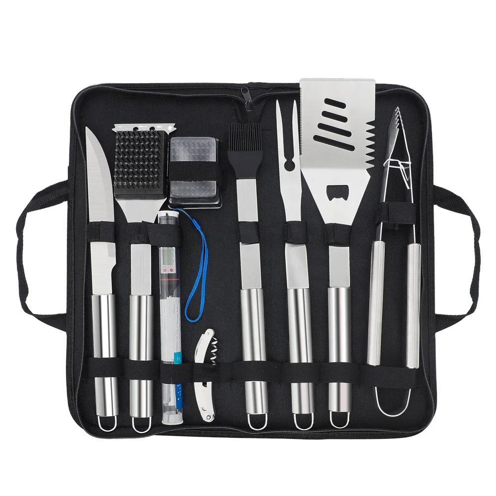 

Promotion 10 Pieces Accessories Gift Meat Utensils Charcoal Outdoor Barbecue Packbag BBQ Grills Tools Set With Portable Handbag