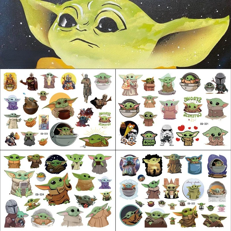 Pegatinas de tatuaje con temática Yoda de Star Wars para niños, suministros de fiesta de cumpleaños, pegatinas de decoración, 4 piezas