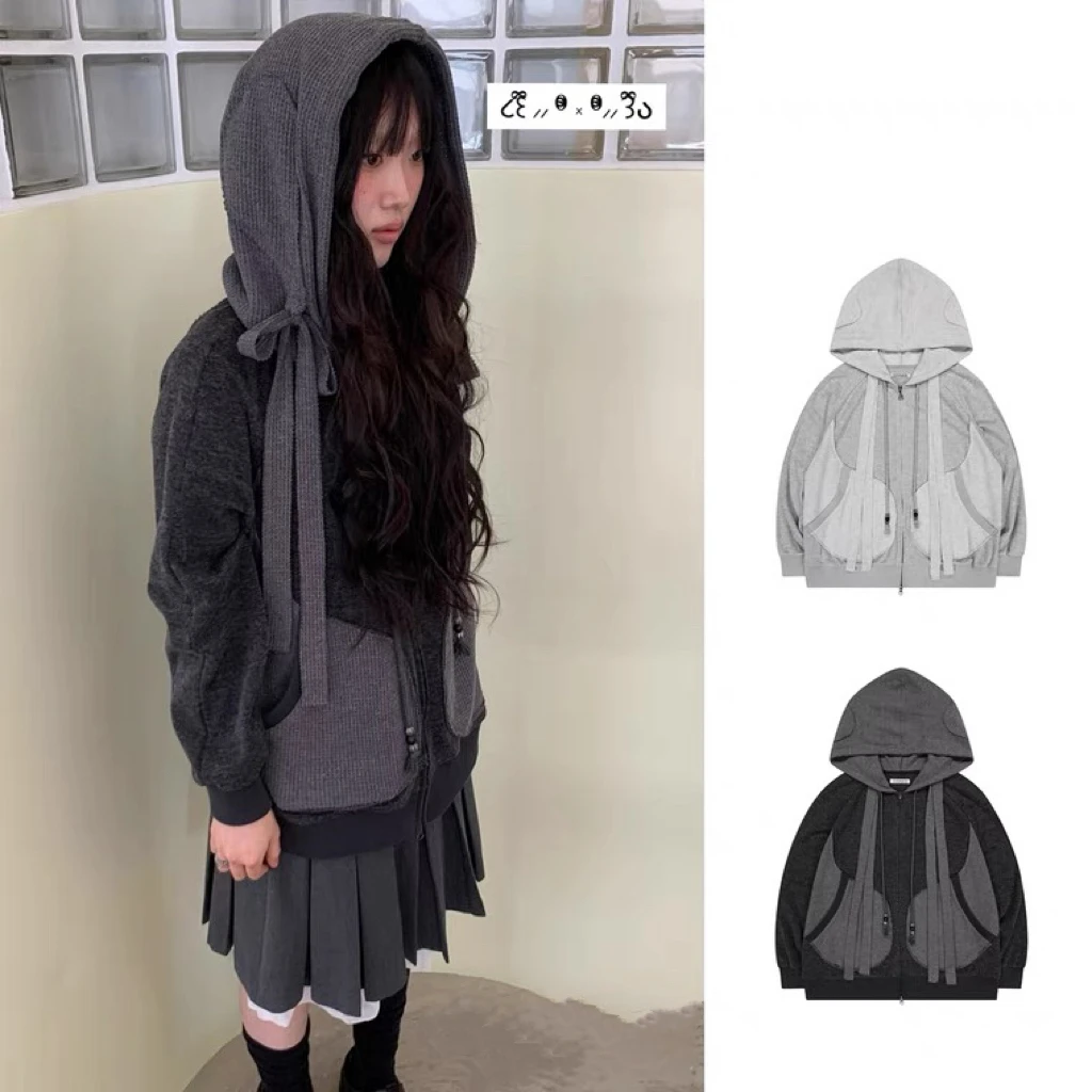 

Осенне-зимняя толстовка с капюшоном и бантом, уличный стиль, стандартный крой, хлопок, с мультяшным принтом