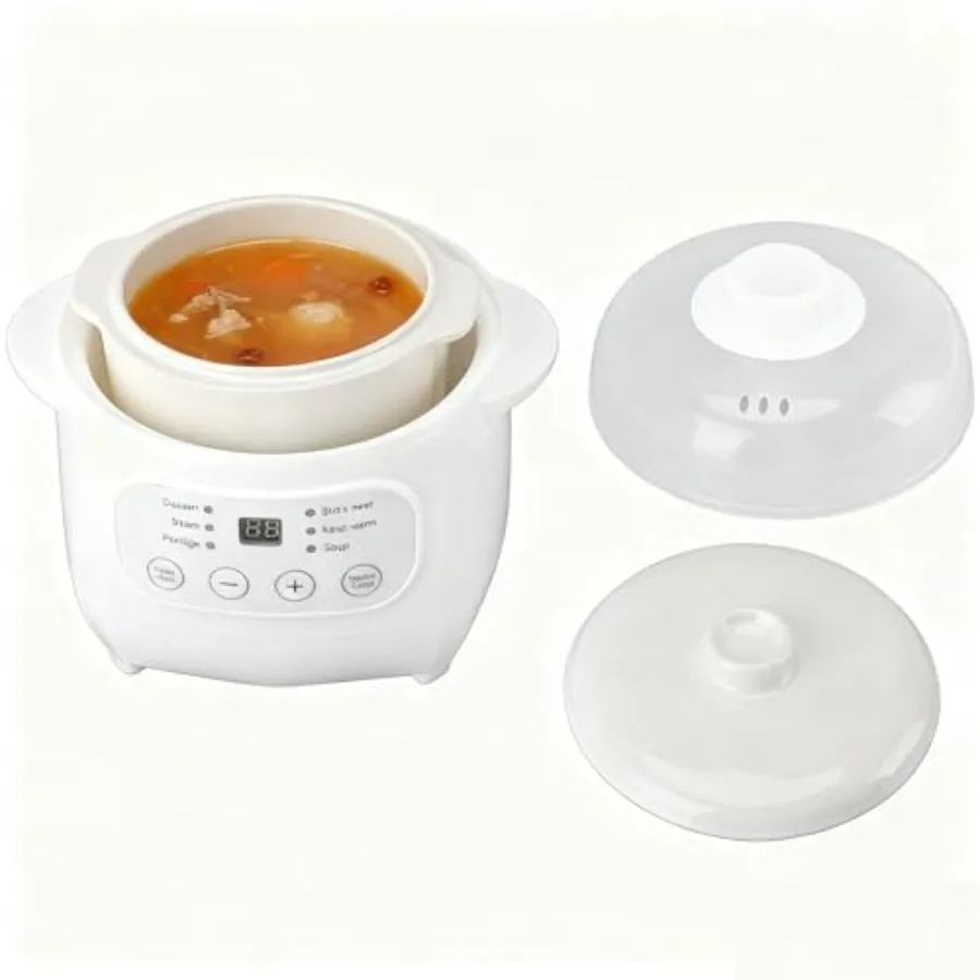 

Умная электрическая мультиварка-скороварка 1 л, керамическая супница с функцией интеллектуального отложенного старта, белая, 110В 220Вт, защита от выкипания, таймер