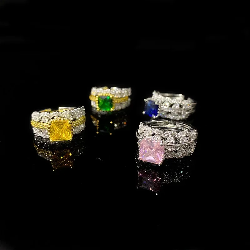 

MDL Moissanite style Jewelry Designs Faux Paparacha Pink Gemstone Ring Women European and American luxury colorful gemstones