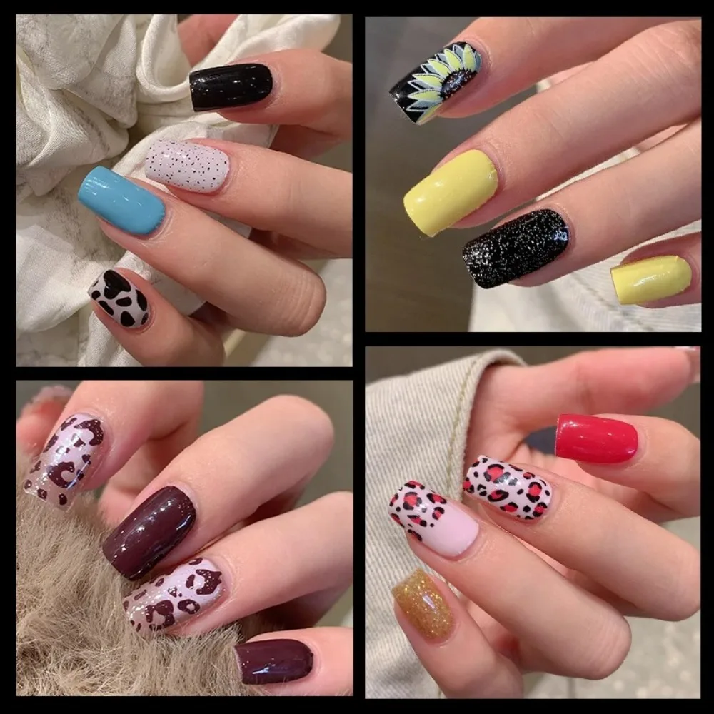 32 Strips Autumn Nail Stickers Semi Cured Leopard Print Nail Patch Long Lasting Full Cover Gel Nail Polish Strips