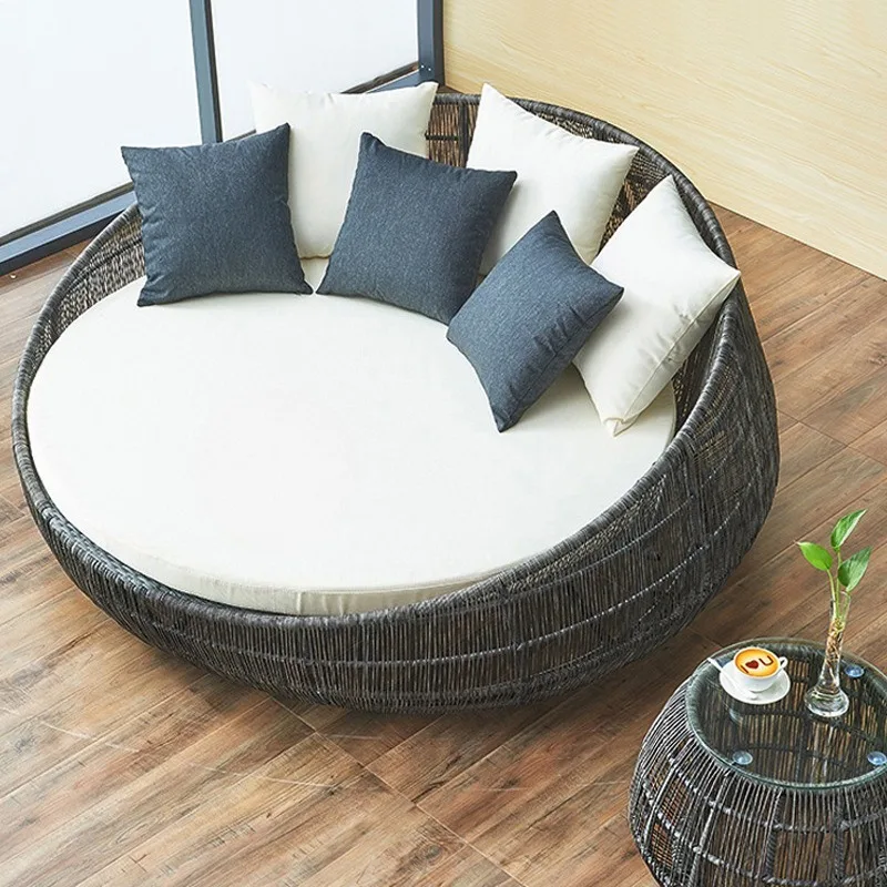 Round rattan bed outdoor outdoor rattan sofa sun pool waterproof chair