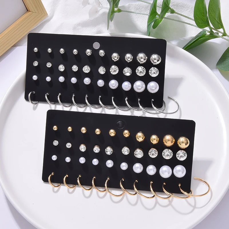 20 Pairs Women\'s Earrings Set Pearl Earrings For Women Bohemian Fashion Jewelry Geometric Crystal Stud Earrings