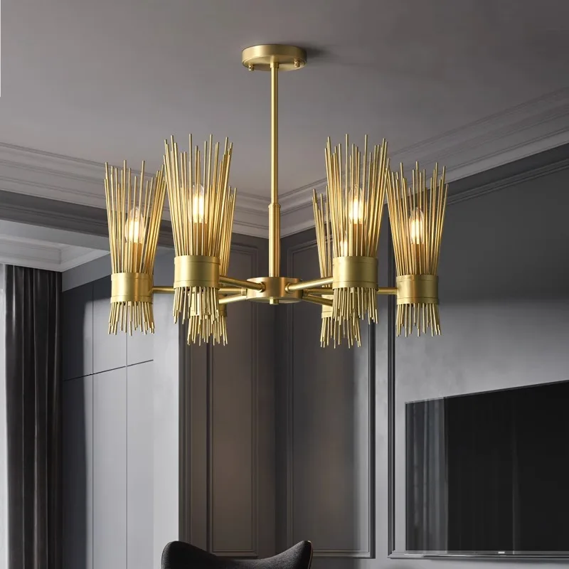 

Light Luxury Postmodern High-End All Copper Living Room Chandelier Bar counter Restaurant Designer Creative Bedroom Art Lamp