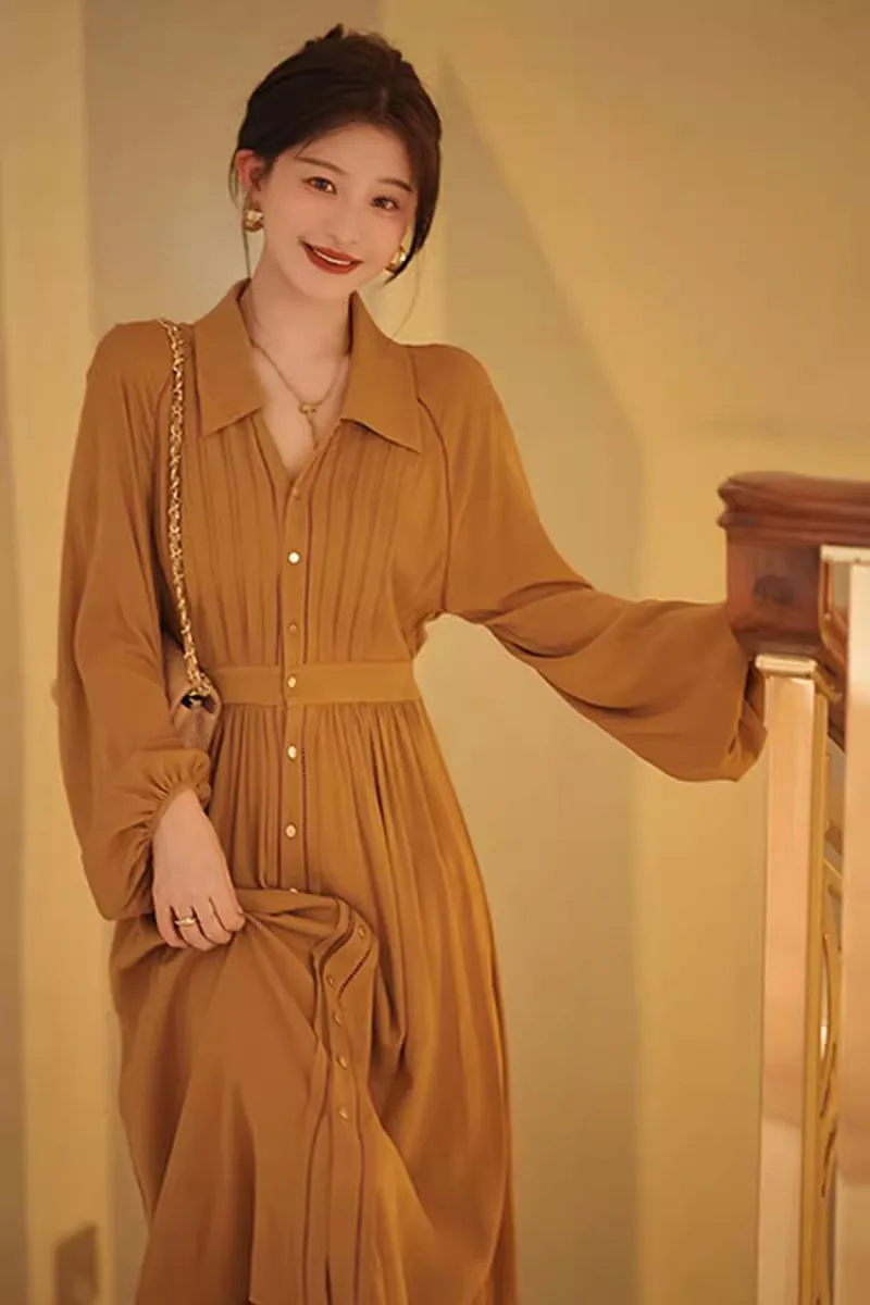 Ele cintura alta irt dr lanterna sve único beau outono chá break faion francês sle solto ajuste primavera casual