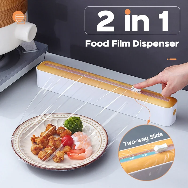 New Food Film Dispenser Magnetic Wrap Dispenser With Cutter Storage Box Aluminum Foil Stretch Film Cutter Kitchen Accessories