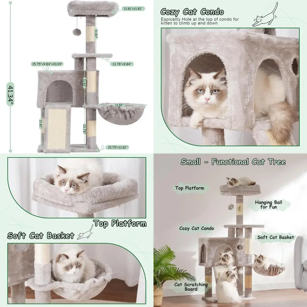 

Indoor Cat Tree, 41.3 Multi-Level Scratching Post with 2 Perches, Hammock, Balls, Light Gray GCT005SW