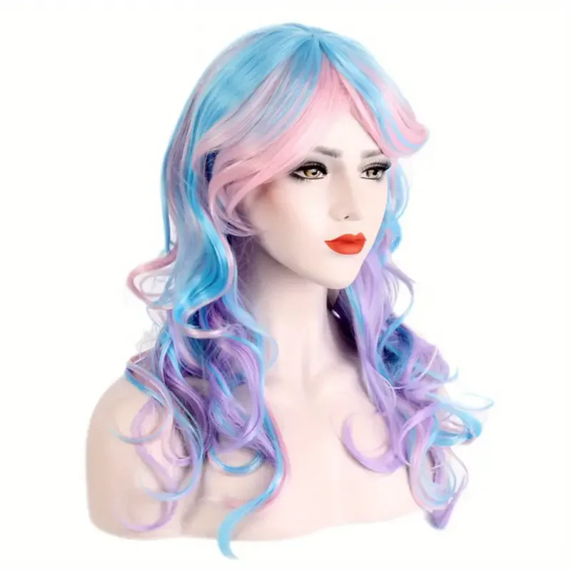 24 Inch Wavy Multi-Color Synthetic Wig for Women - Sassy Unicorn Theme with Glueless Rose Net Cap, Cosplay Halloween J47801S