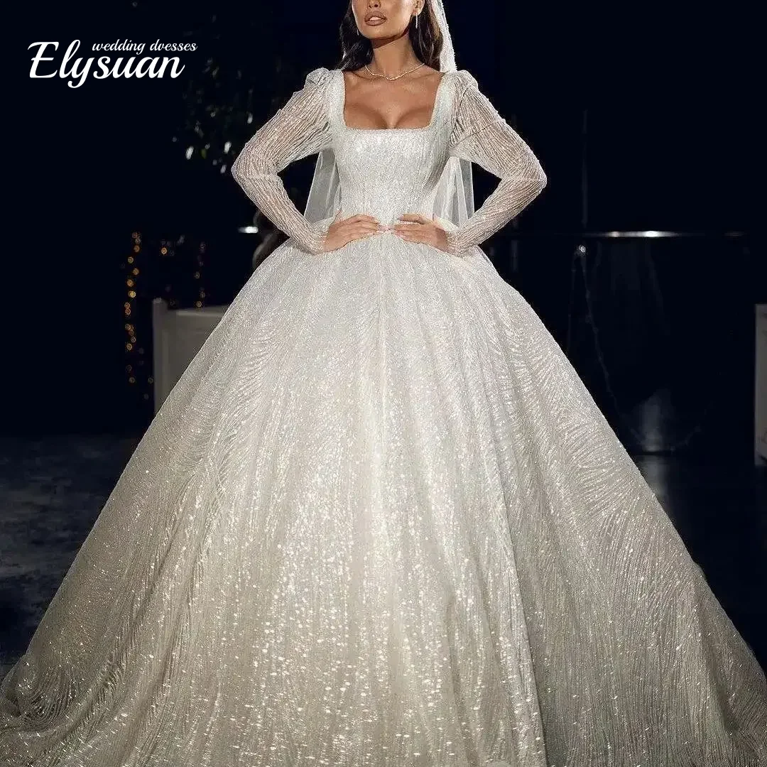 

Индивидуальные свадебные платья-бальное платье с квадратным вырезом, длинными рукавами и шлейфом, Vestido De Noiva