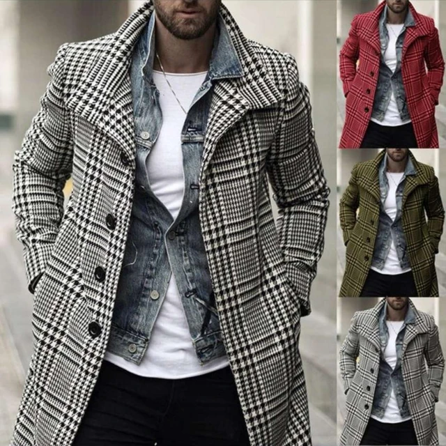 Mens Coat Winter Jacket Men Overcoat Warm Clothes Wool Outwear Long Black White Plaid Blends Cardigan Male Coat Plus Size S 3XL AliExpress