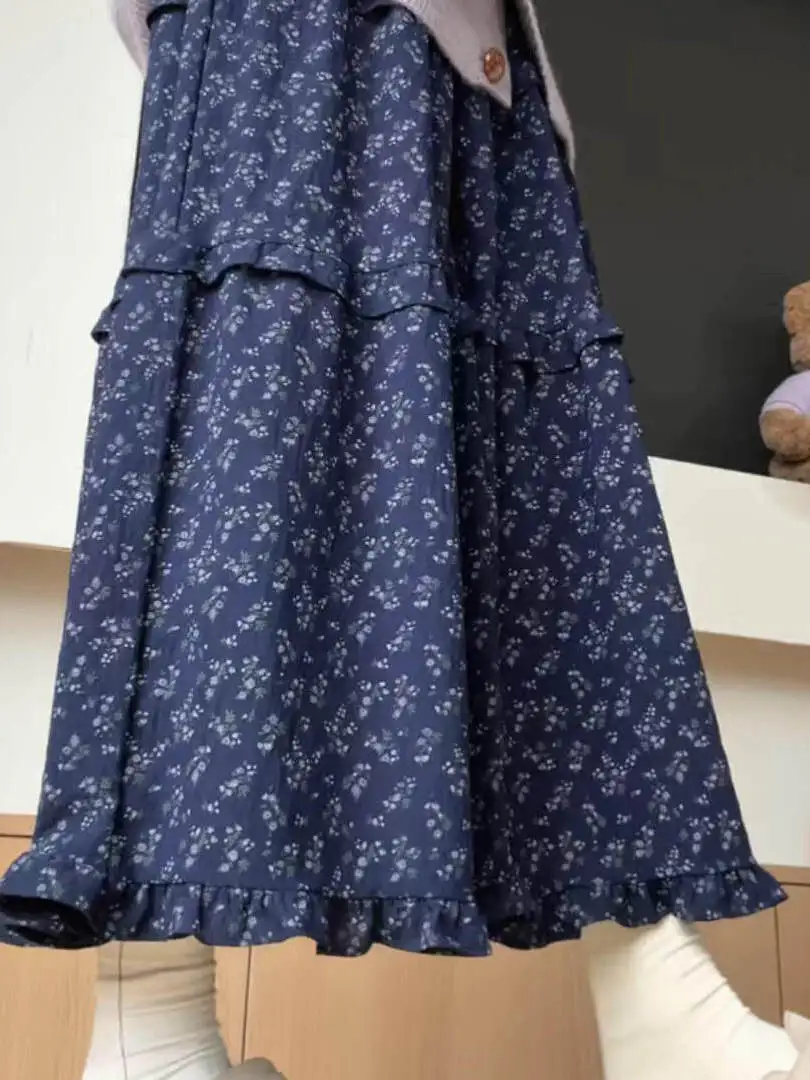

High Waist Floral Print Long f Skirt for Women Spring Season plus Size Korean Sle Versatile Slimming Umbrella Skirt