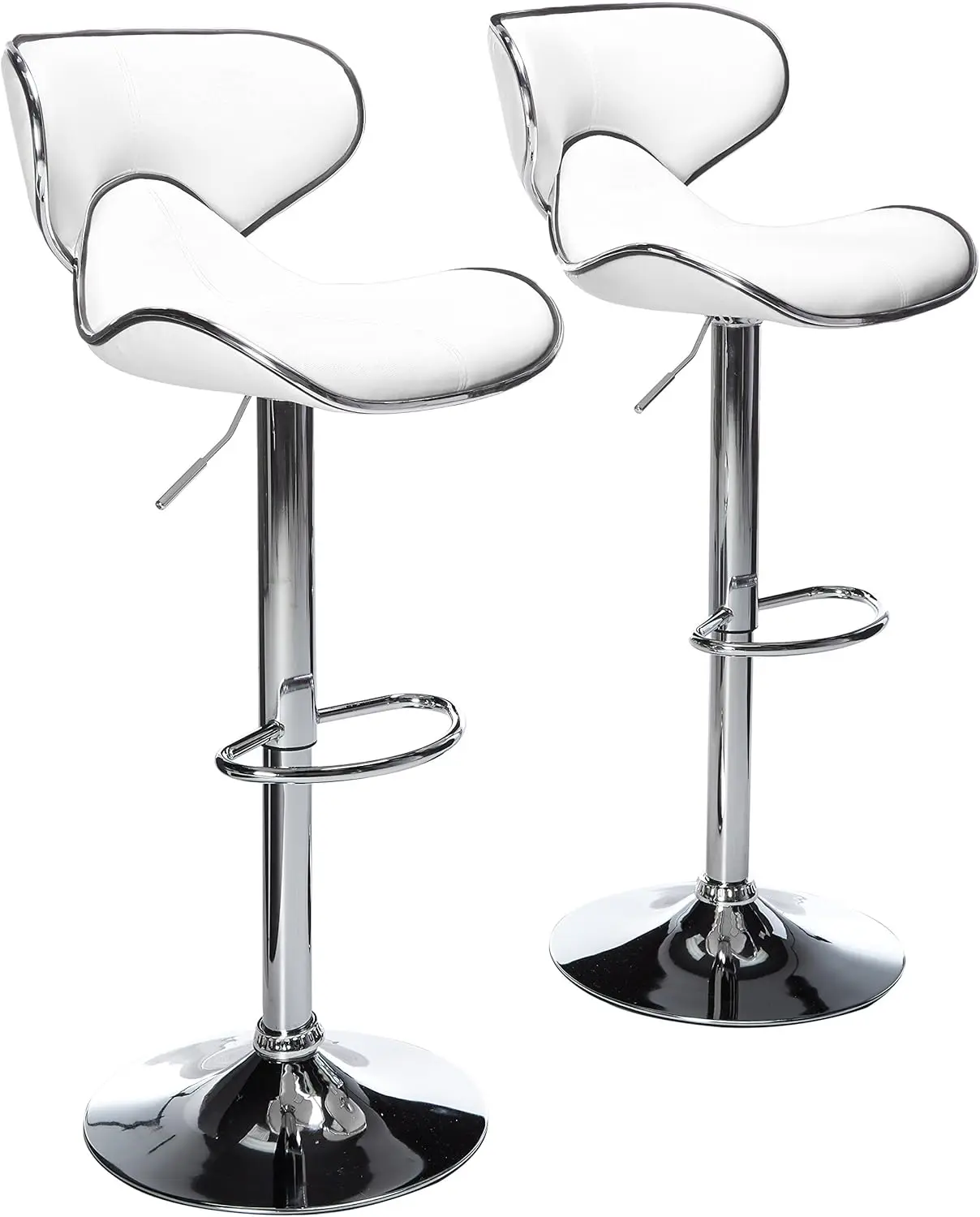 

Masaccio Cushioned Leatherette Upholstery Airlift Adjustable Swivel Barstool with Chrome Base, Set of 2, White