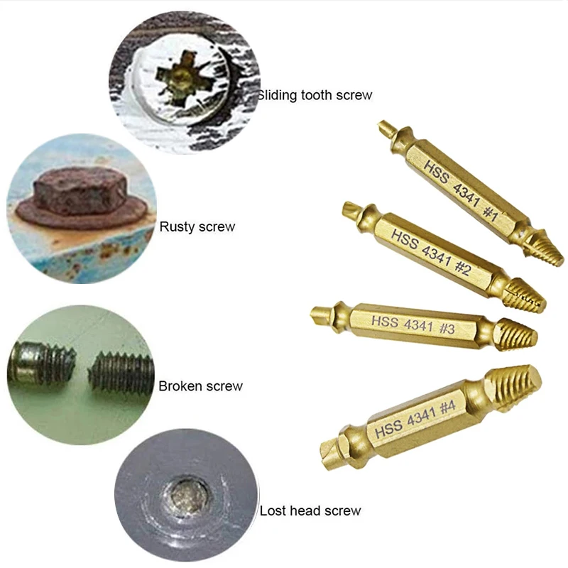 Extractor Broken Screw Extractor เจาะไทเทเนียมคู่หัวสกรูและ Bolt Extractor เครื่องมือหักลวดซ่อมเครื่องมือ