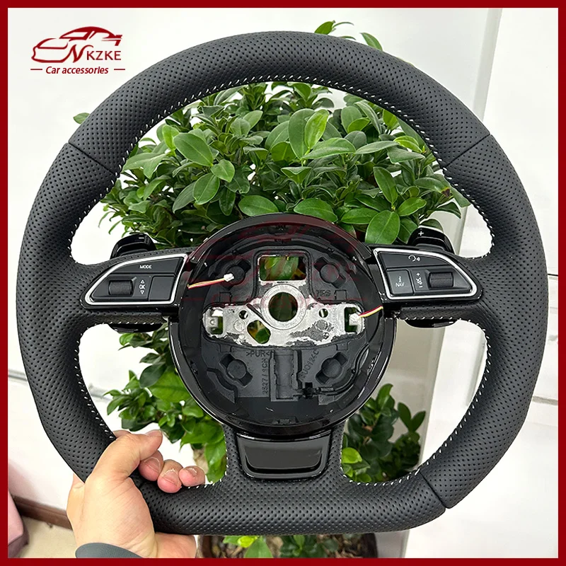 

For Audi S Logo A3 8V A4 B8 B9 leather Full punch half punch Multi-color stitching various styles of paddles steering wheel