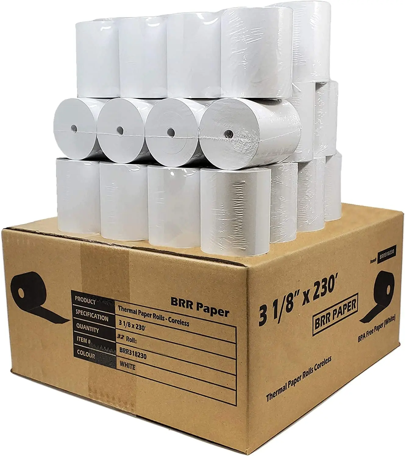 

32 Rolls 3 1/8" x 230' Thermal Receipt Paper for Clover POS Printers, Coreless 55 GSM