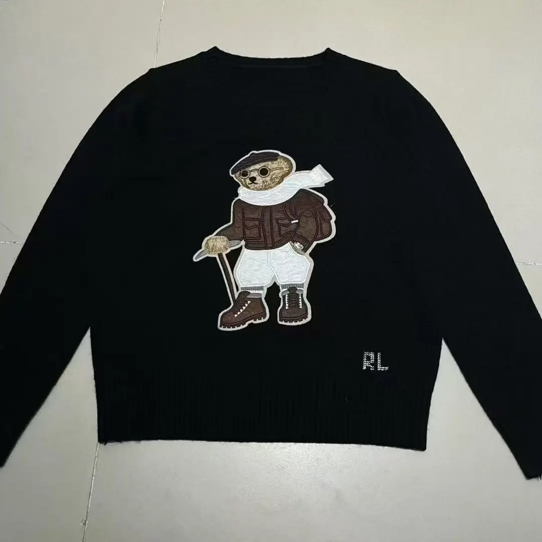 Urso bordado camisola de malha pulôver feminino outono inverno manga longa o pescoço coreano y2k malhas casacos americano jumper topos