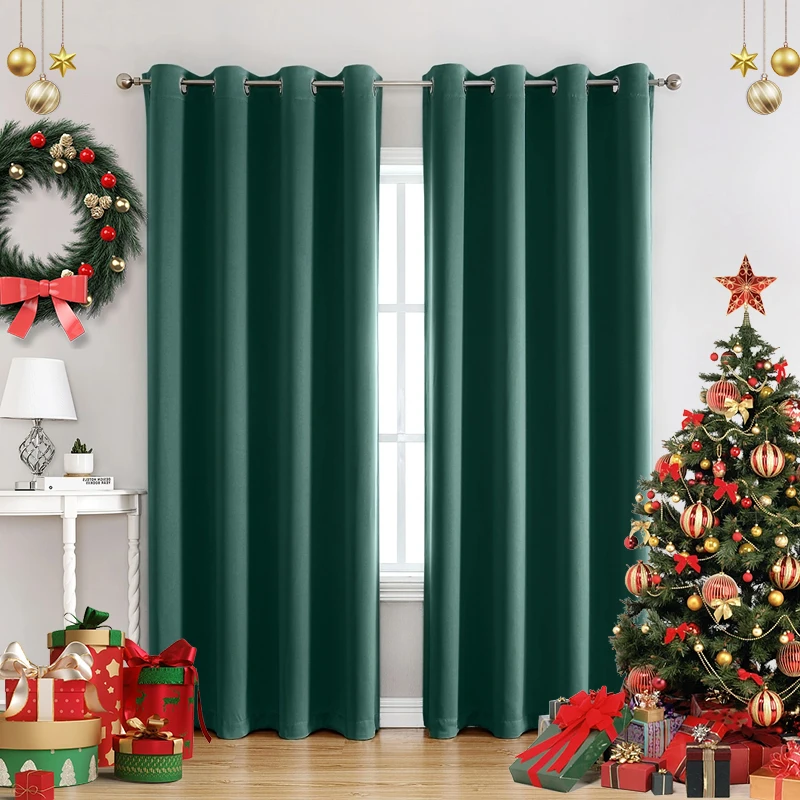 1 piece of Christmas anti wrinkle party decoration, home solid color full shading, living room, bedroom curtains