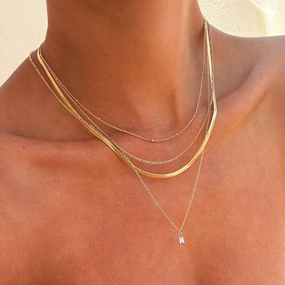 Bohemia wielowarstwowy zielony kryształowy wisiorek łańcuszek naszyjnik dla kobiet modny pozłacany duży gruby łańcuszek naszyjniki 2024 modna impreza