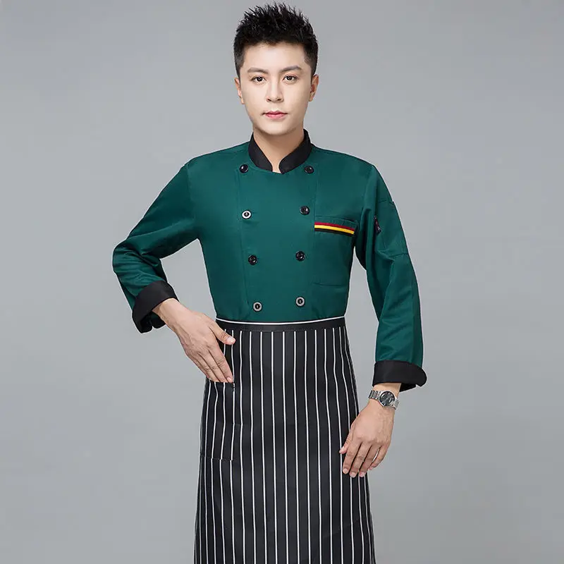 Ensemble d'été à manches longues pour chef, vêtements de travail pour restaurant, hôtel, cuisine, hommes et femmes, américains, veste fine respirante, tablier, manteau de chef