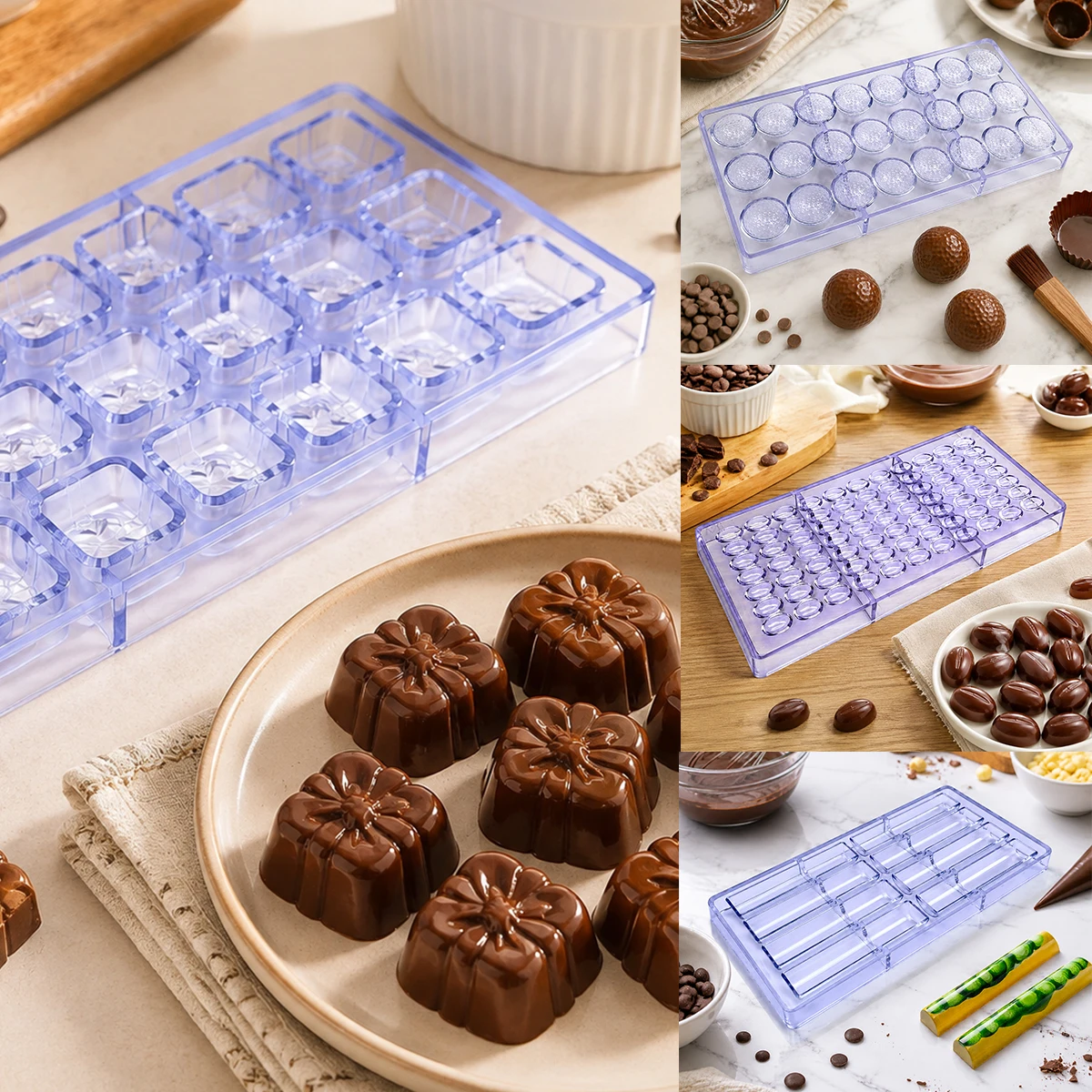 1Pc Polycarbonate Chocolate Mold, Glossy Bonbon Candy Mould, DIY Baking Pastry Molds, Multiple Optional Shapes