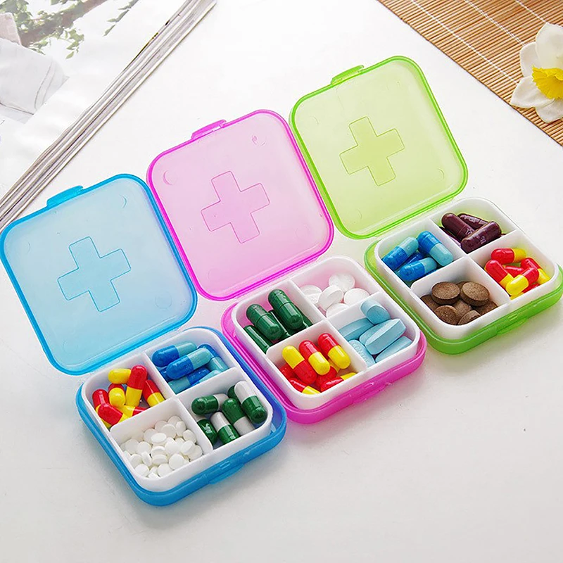 1 stücke Mini 4-Gitter Pille Box Platz Tragbare Reise Tablet Medikament Lagerung Kunststoff Behälter Schmuck Organizer Medizin Dispenser fall