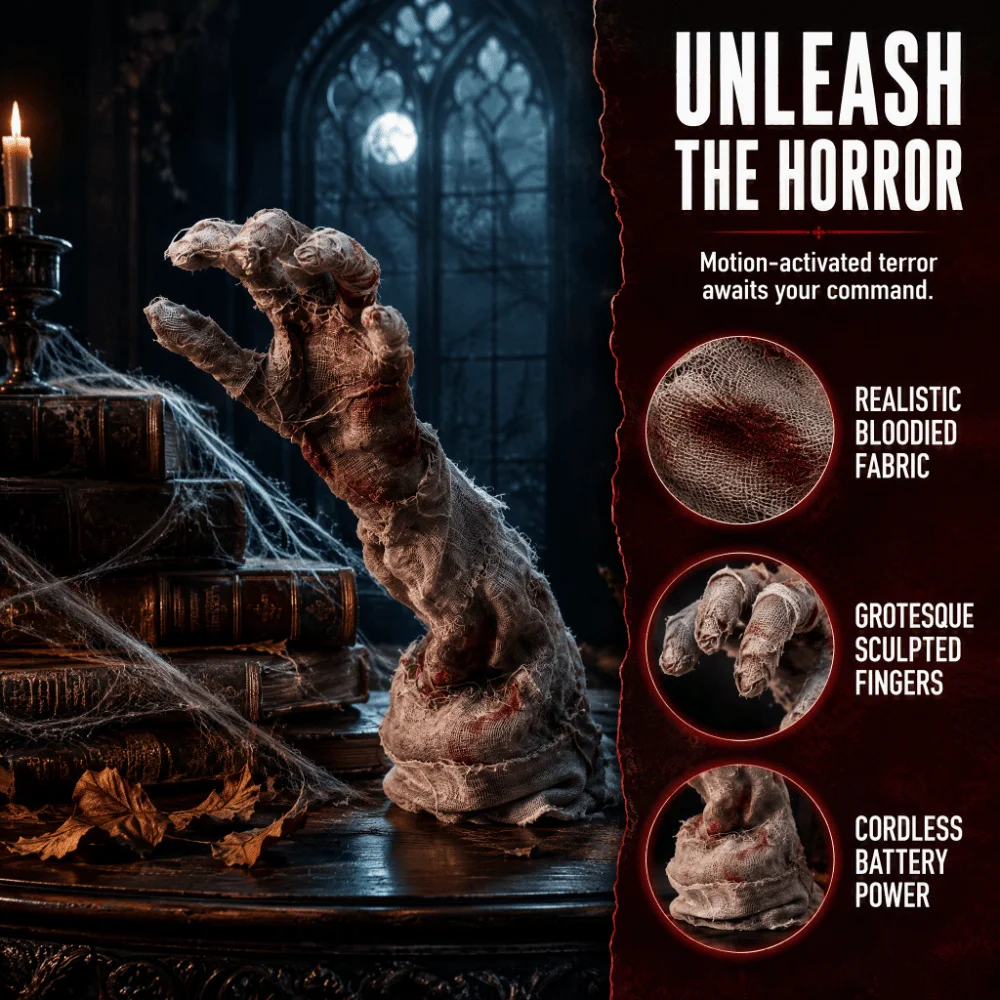 Electric Induction Shaking Hand Ornament Bloody Fabric Sensitive Sensor Control Animated Hand Decoration Spooky Sound Effects