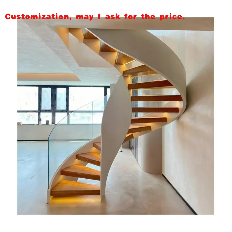 

custom.ECT Modern Design Office Building Commercial Rotary Staircase Indoor Solid Wood Tread Staircases