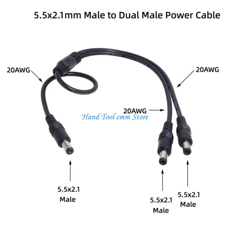 

H37F Power 1 to 2 Male 5.5mmx2.1mm Power Supply Splitter Cord for Surveillances Camera Cable Y Splitter