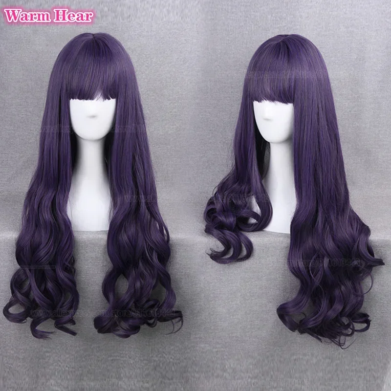 SN88 Anime Card Captor Sakura Tomoyo Daidouji Cosplay Wig 80cm Long Dark Gray Purple Curly Heat Resistant Woman Party Wigs   Wig