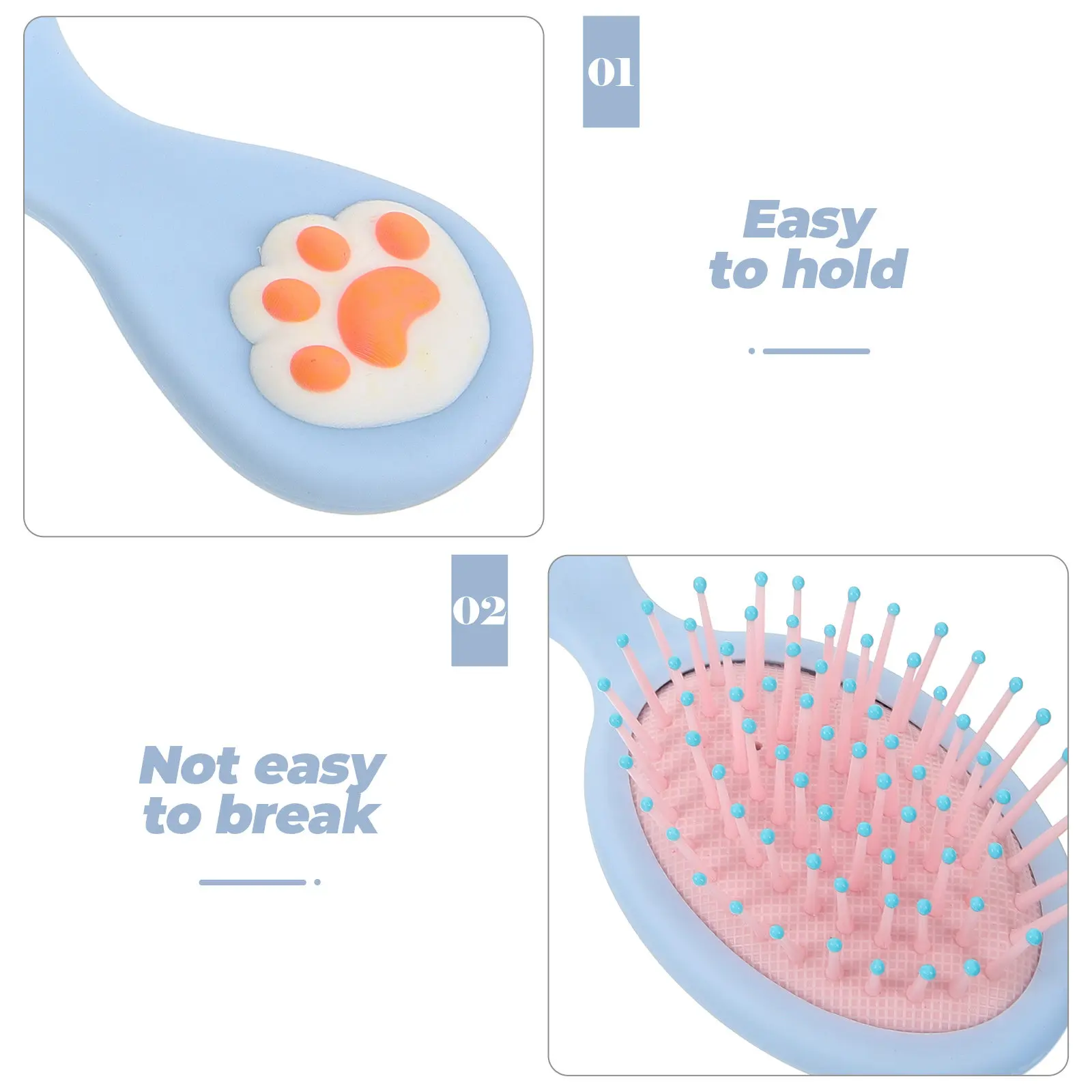 Small Hair Brush Portable Cute Cat Claw Pattern Detangling Wet Dry Brush for Travel Home Use