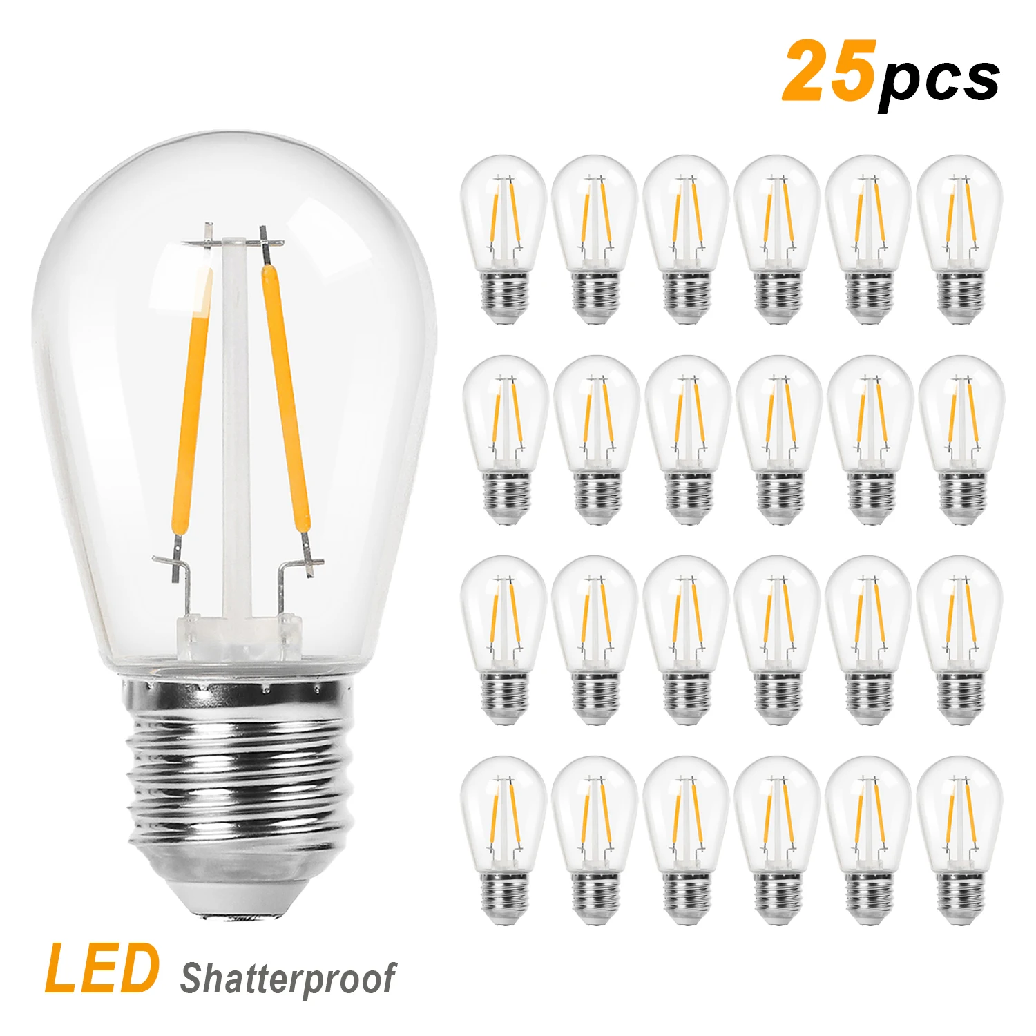 

LED plastic filament bulb base E27 not durable outdoor light string replacement wedding garden party light bulb 25 UDS S14 2W