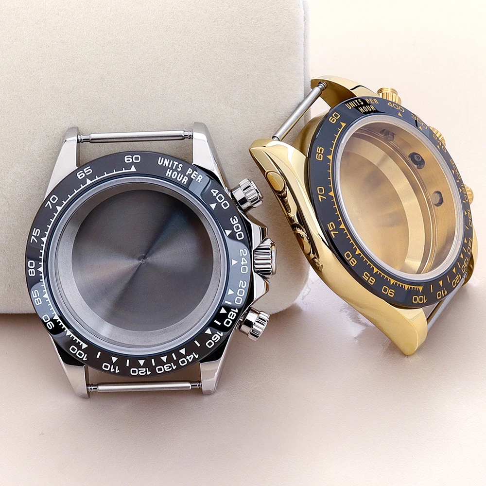 

39mm VK63 Case Silver Watch Case Solid Stainless Steel Sapphire Crystal Glass For VK63 Quartz Movement Watch Accessories Parts