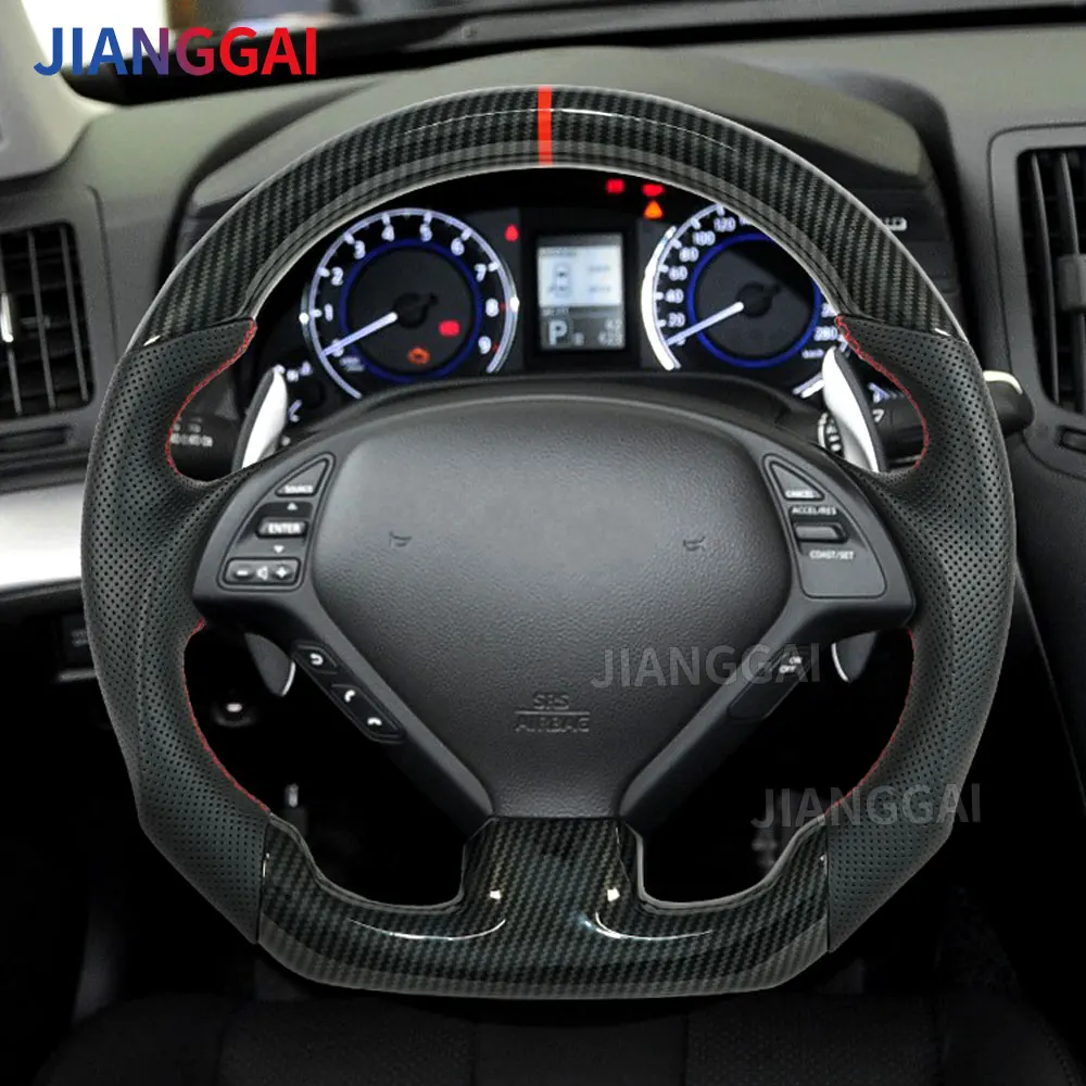 Hydro Carbon Fiber Steering Wheel For Infiniti G37 2009 2010 2011 2012 2013 Model Carbon Fiber Shift Racing Wheel Trim Cover