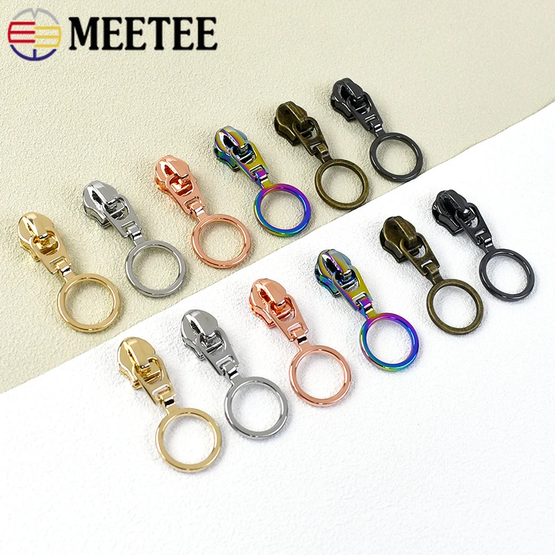 5/10/20Pcs Meetee 5# Sewing Zipper Slider for Nylon Zip O Ring Zips Puller Head Bag Clothes Zippers Repair Kits DIY Accessories